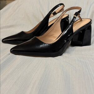 Michael Shannon Black Patent Slingback 3” block heels